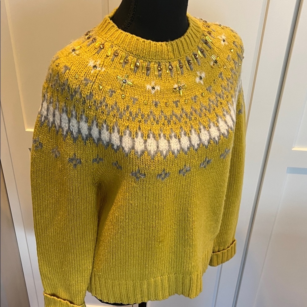 J.Crew Jewel Embellished Fair Isle Sweater Yellow Gold Size Medium - Picture 8 of 8